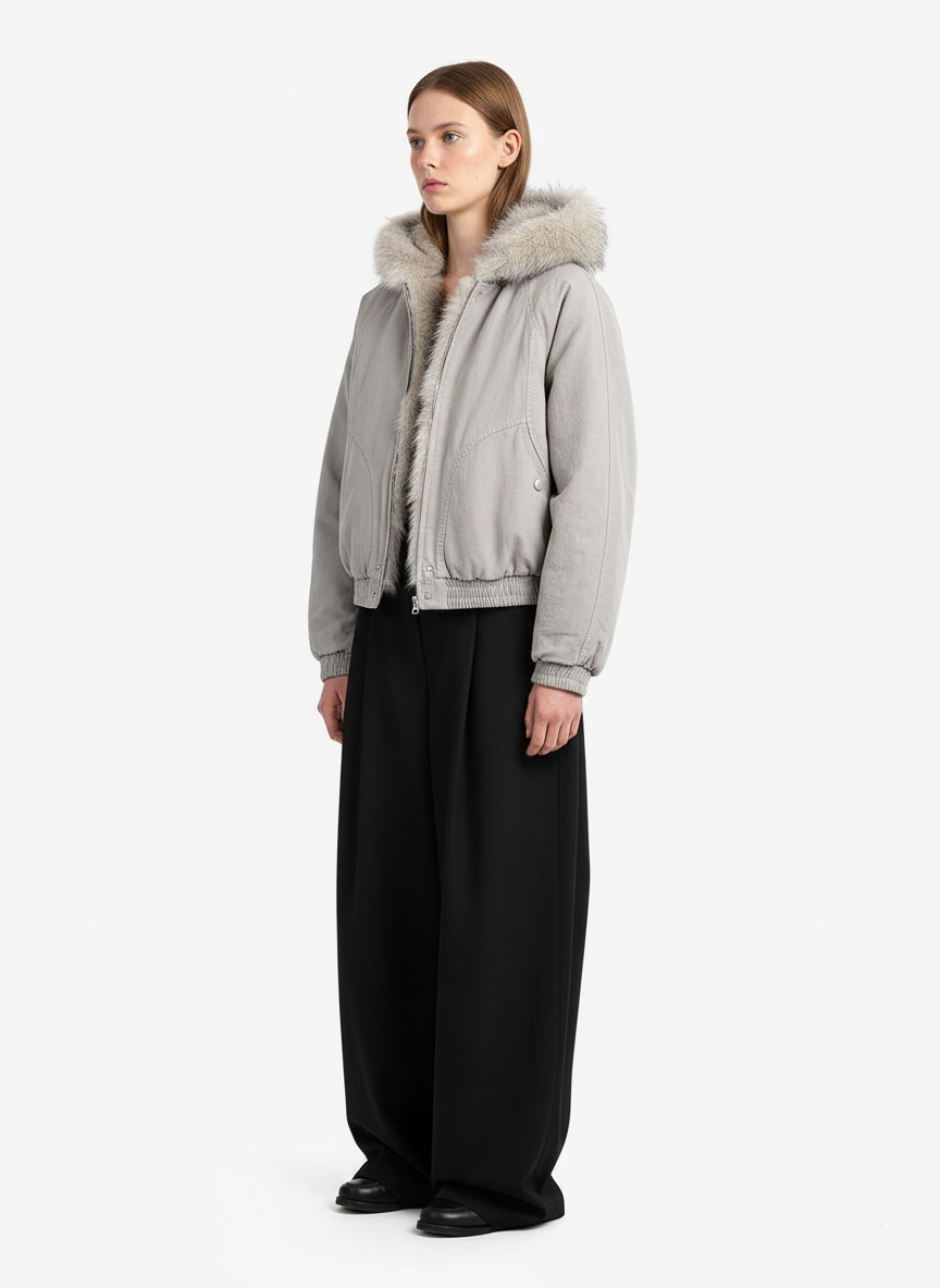 Spliced Fur Hooded Quilted Jacket - 2285 