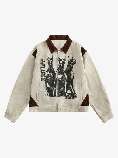 Thesupermade Retro Washed Distressed Graffiti Patchwork Jacket - 1986 