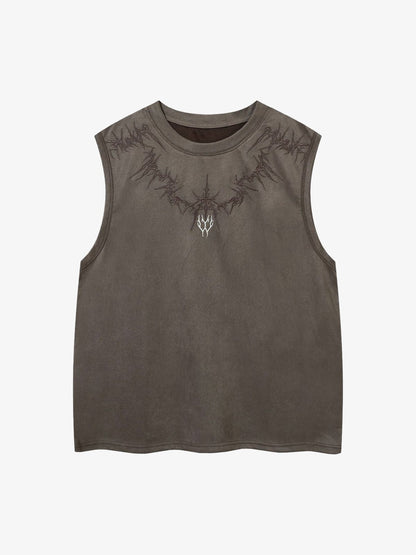 Suede Thorn Embroidered Vest 