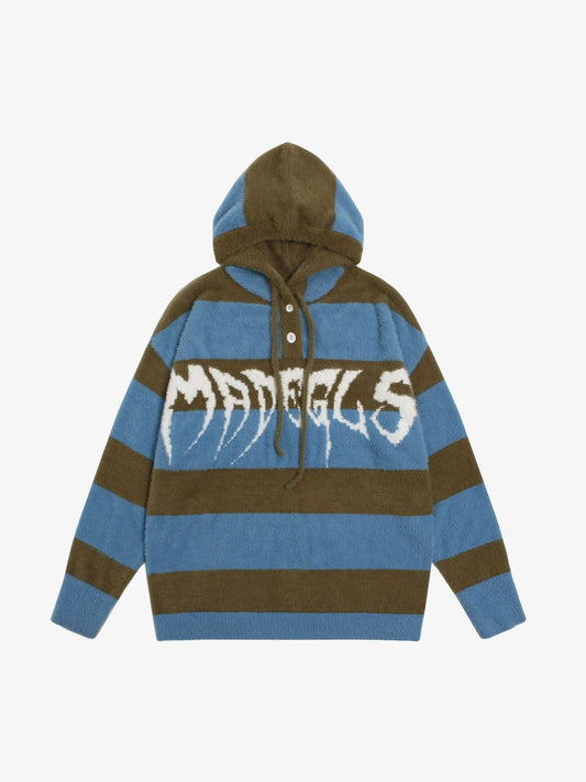 Thesupermade Hooded Striped Knit Sweater 