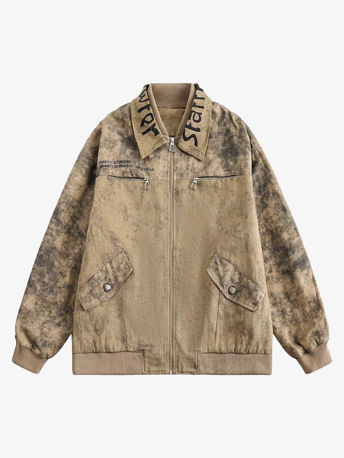 Distressed  Double-layer Collar Workwear Jacket 