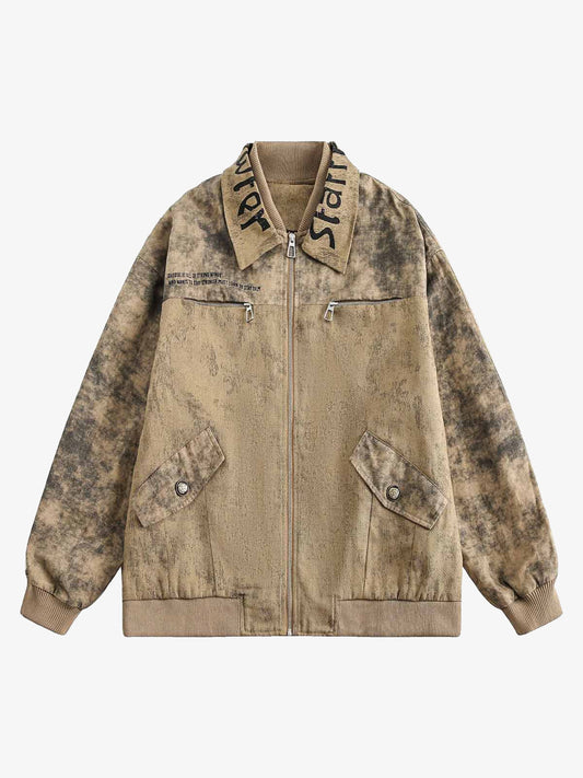 Distressed  Double-layer Collar Workwear Jacket 