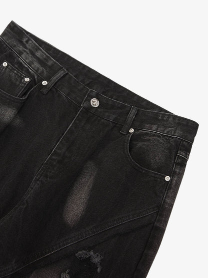 Thesupermade Heavy Washed Ripped Plaid Stitching Hip-Hop Jeans - 2174 