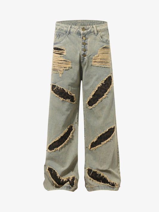 Distressed Raw Edge Patch Jeans 
