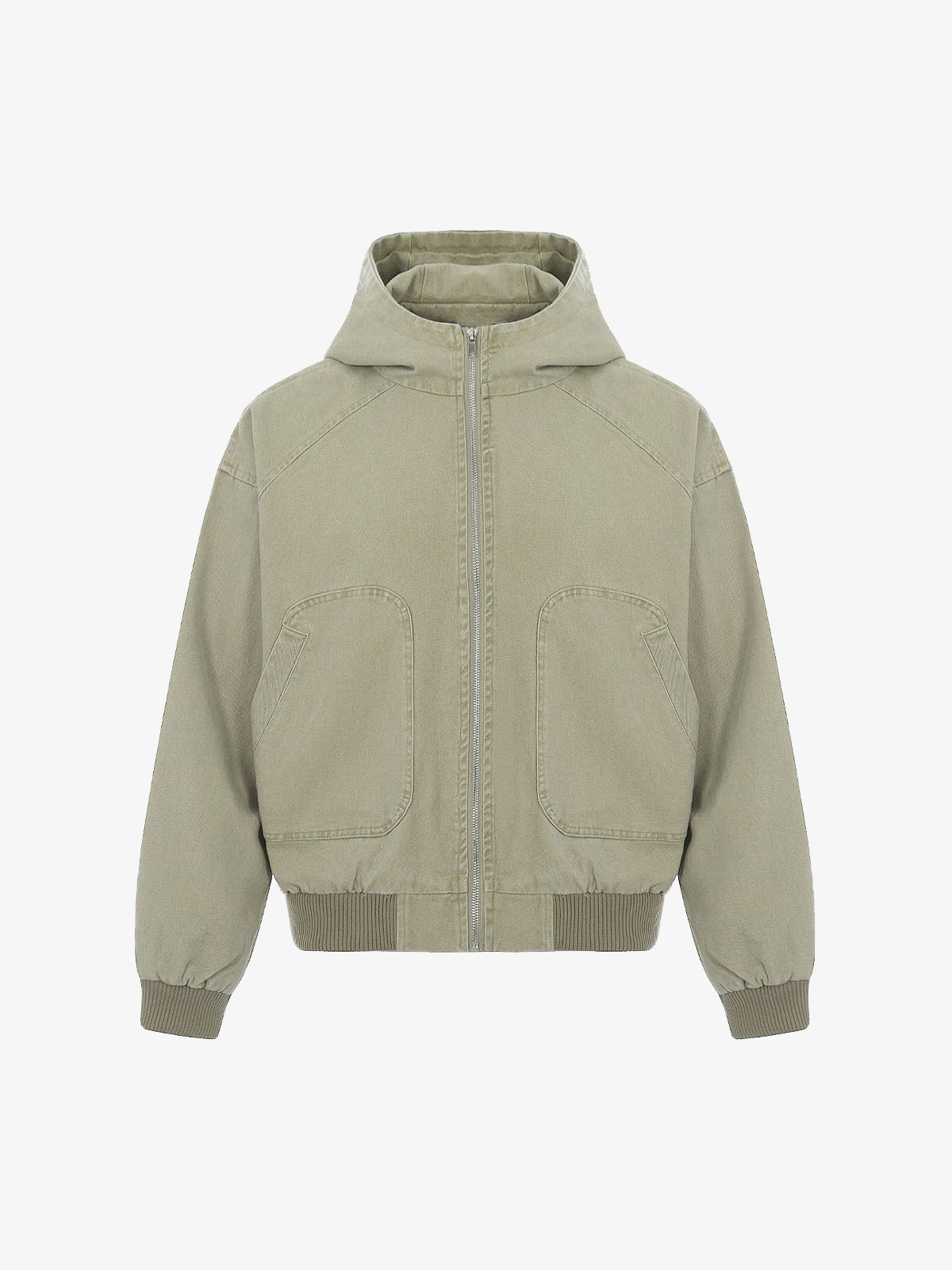 Washed Distressed Patchwork Work Hooded Jacket 