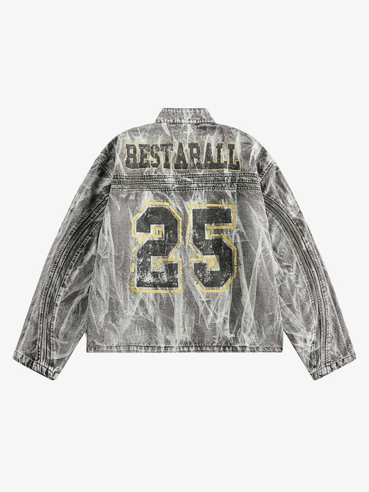 Thesupermade Hip-hop Distressed Washed Printed Denim Jacket - 2239 