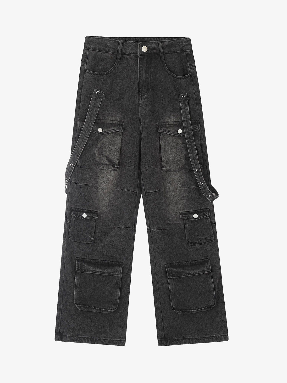 Thesupermade Vintage Washed Web Rivets Hip-Hop Jeans 