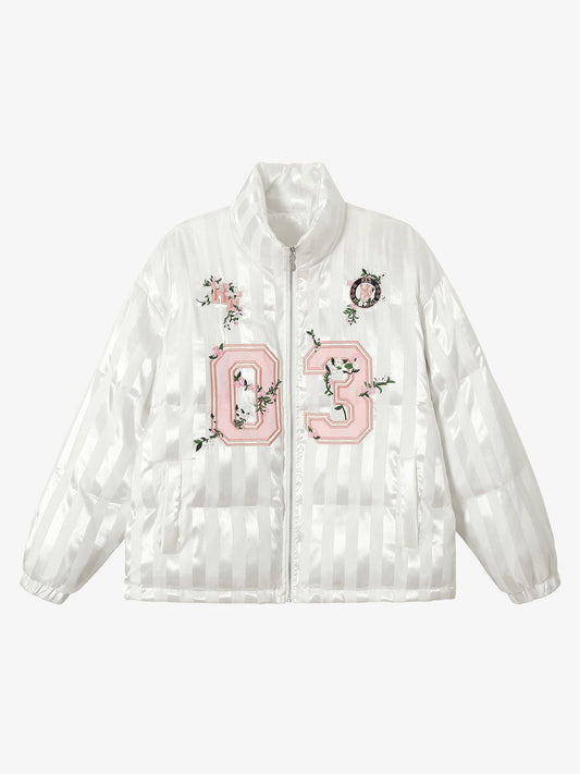 Thesupermade Floral Letter Embroidered Stand Collar Cotton Coat 