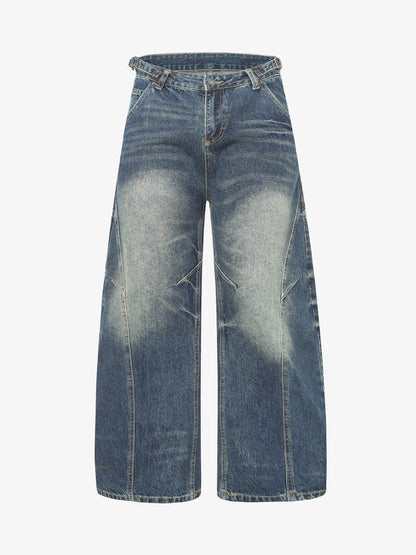 Washed Distressed Deconstructed Pleated Scimitar Jorts 