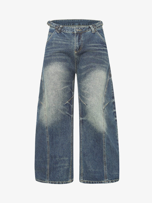 Washed Distressed Deconstructed Pleated Scimitar Jorts 