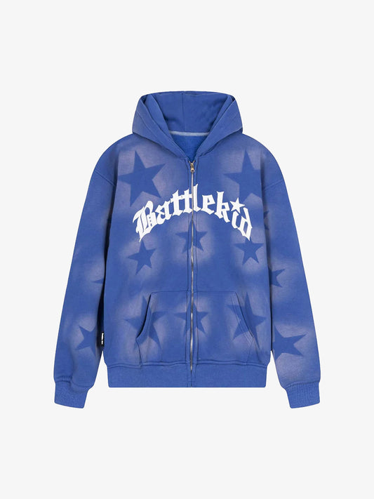 Thesupermade Star Letter Print Zipper Hoodie Jacket - 1540 