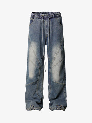 Washed Distressed Deconstructed Split Drawstring Jeans 