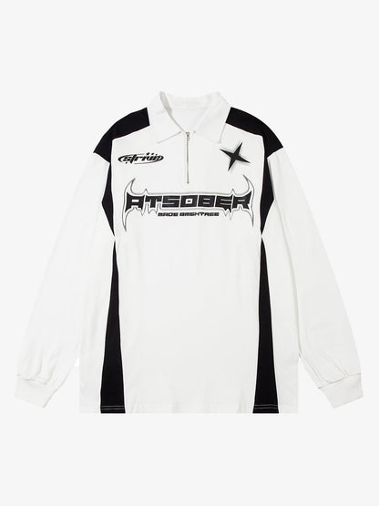 Thesupermade Star Color-Blocking Long Sleeve Quarter Zipper Shirt 