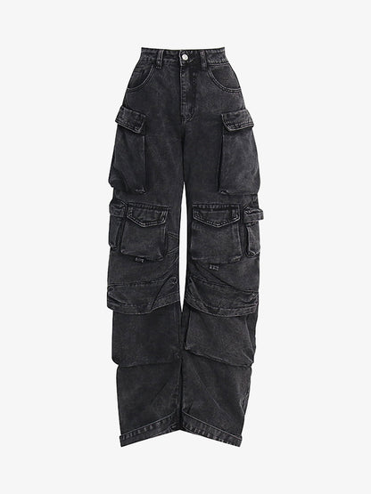 Thesupermade Street Stitching Multi-Pocket Workwear Washed Jeans - 2209 