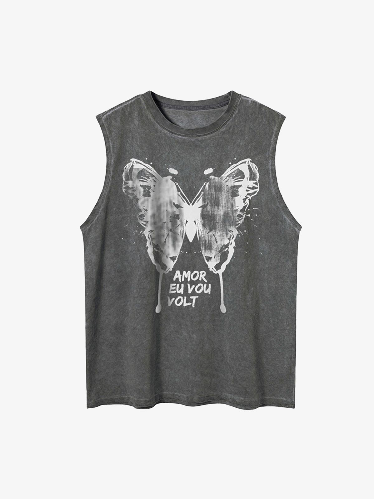 Thesupermade Washed Distressed Butterfly Print Vest 