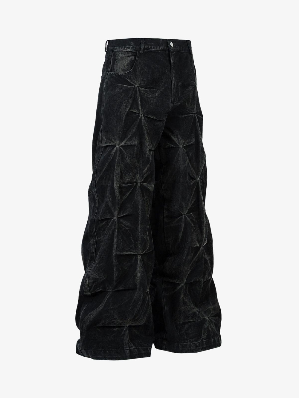 Denim Heavy Washed Distressed Pleated Baggy Jeans - 2282 