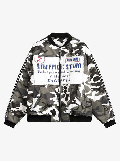 Thesupermade Camouflage Patch Bomber Jacket 