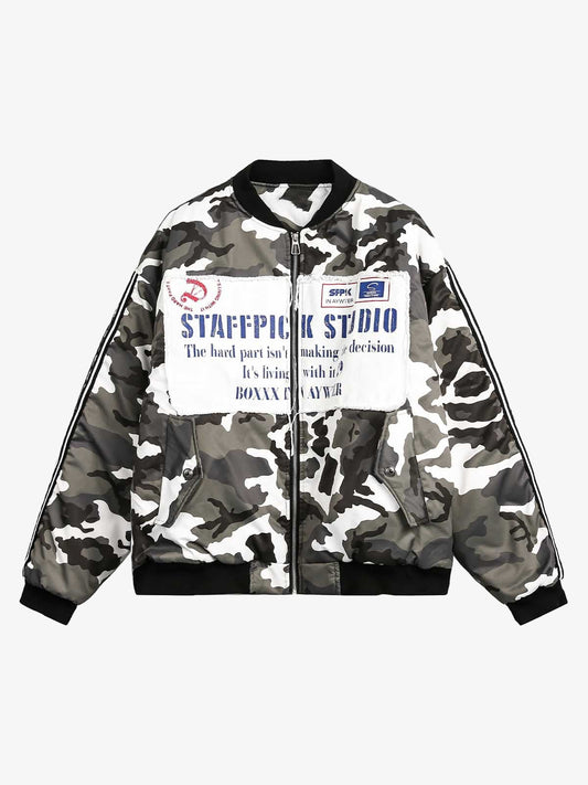 Thesupermade Camouflage Patch Bomber Jacket 