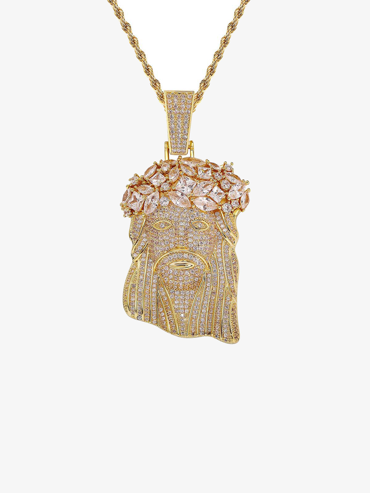 Rhinestone Hotfix Jesus Pendant Copper Necklace - 2441 