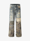 Ripped Camouflage Patchwork Baggy Jeans 