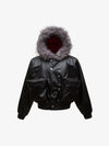 Deconstructed Multi Pocket Fur Hooded PU Leather Jacket 