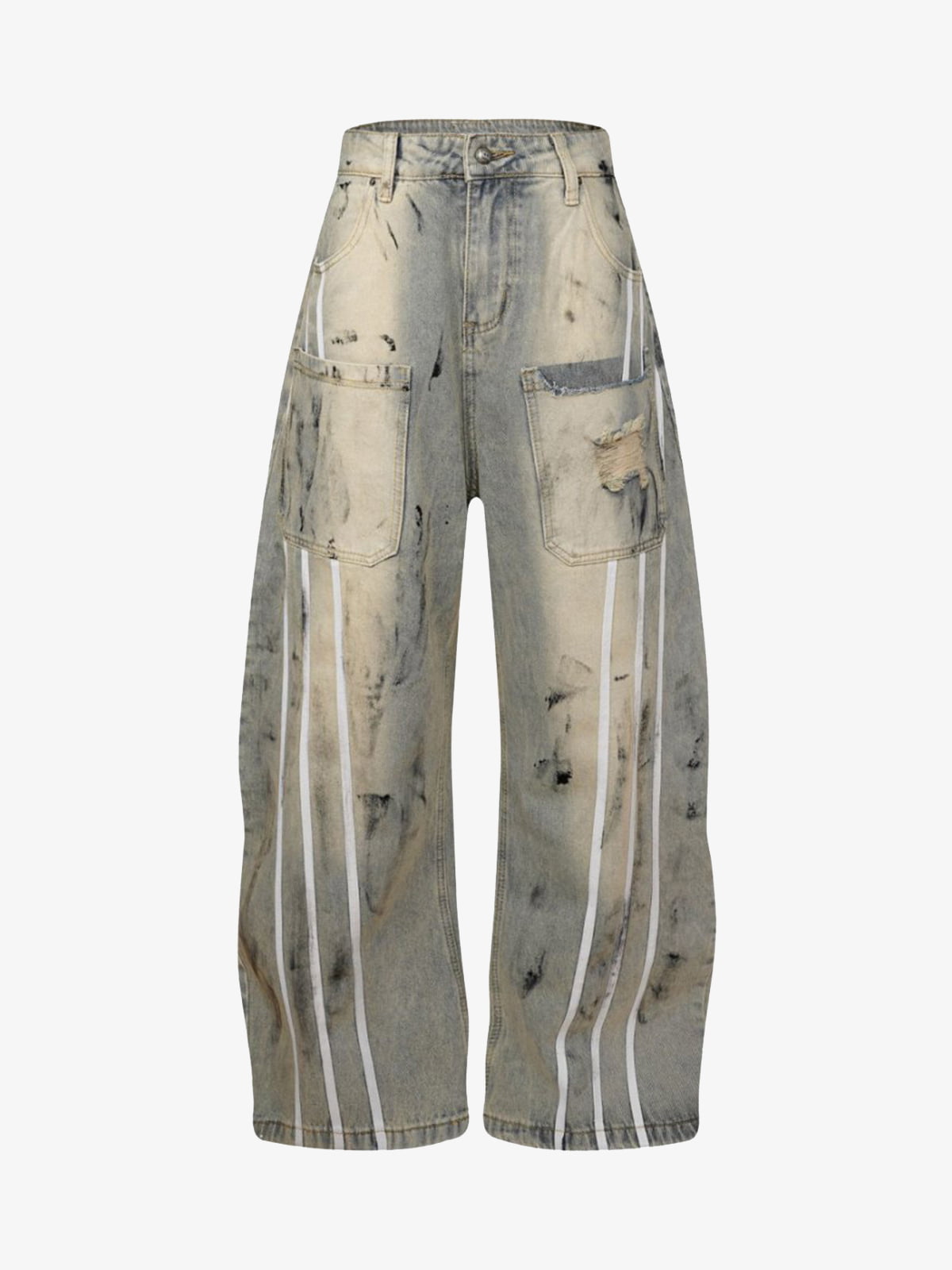 Street Stripe Dirty Dye Barrel Jeans 