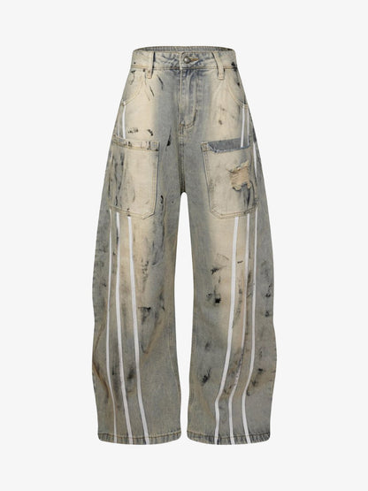 Street Stripe Dirty Dye Barrel Jeans 