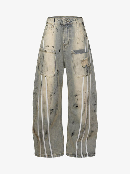 Street Stripe Dirty Dye Barrel Jeans 