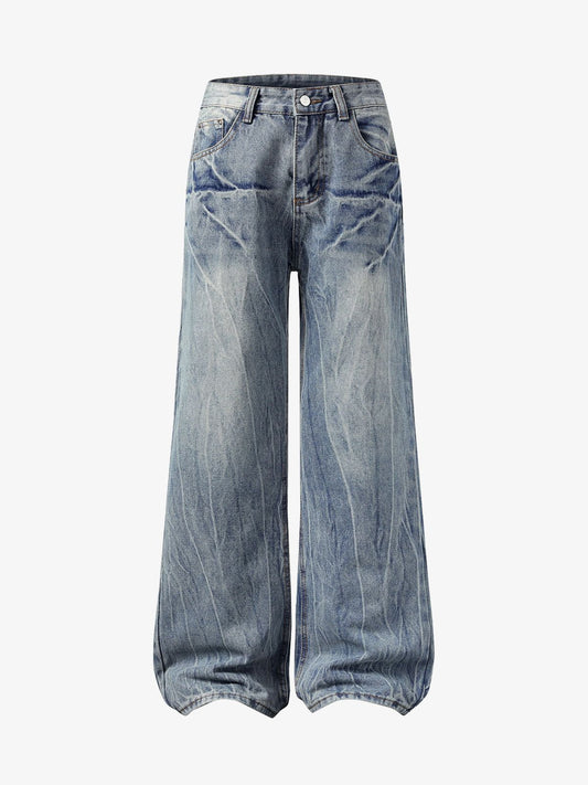 Washed Distressed Straight Jeans 