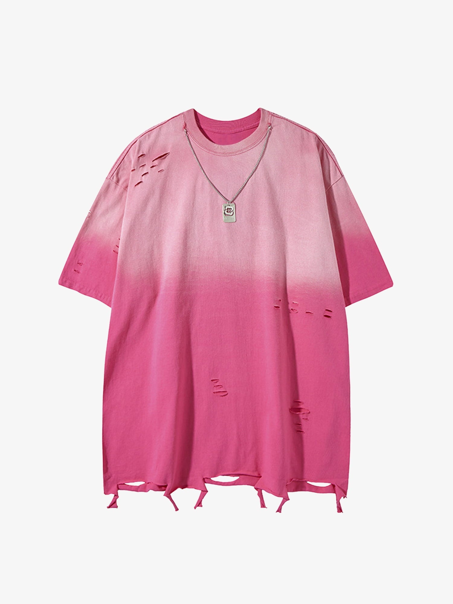 Tie -Dye Tattered Edge Necklace T-shirt 