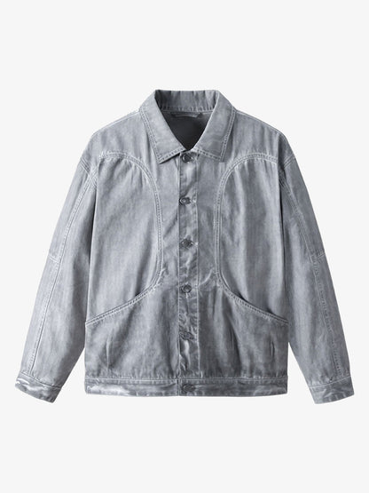Retro Structured Dirty Wash Heavy Lapel Work Jacket 