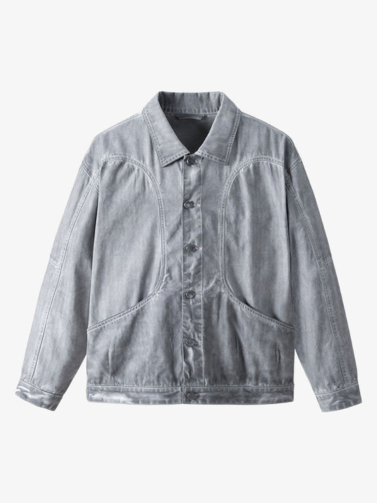 Retro Structured Dirty Wash Heavy Lapel Work Jacket 