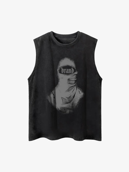 Thesupermade  Retro Distressed Character Print Street Rap Vest 