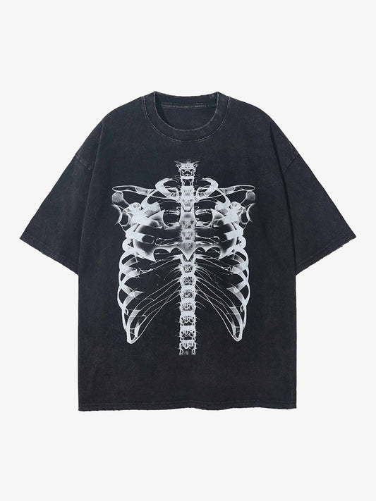 Thesupermade Loose Retro Ribbed Print Washed T-shirt 