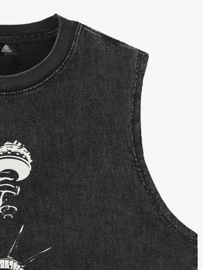 Original Fashion Men's Statue of Liberty Print Sleeveless Denim Vest 