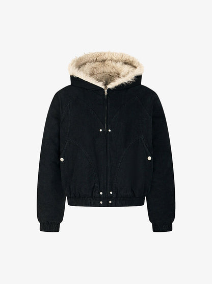 Patchwork Fur Hooded Quilted Jacket 