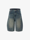 Washed Distressed Barrel Denim Jorts 