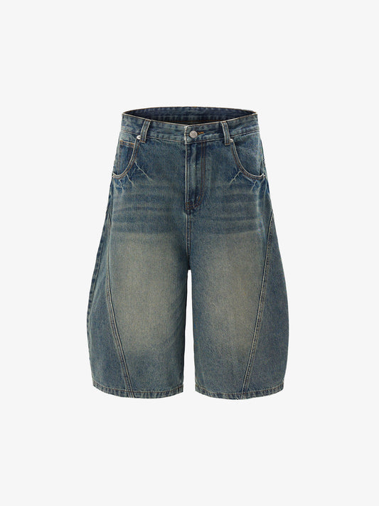 Washed Distressed Barrel Denim Jorts 