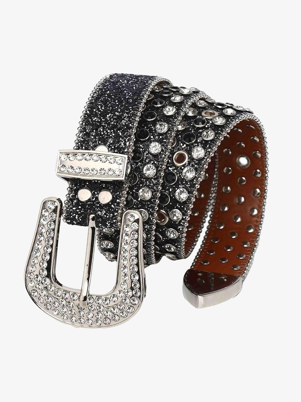 Thesupermade Studded Rhinestone Hip Hop Belt - 1691 