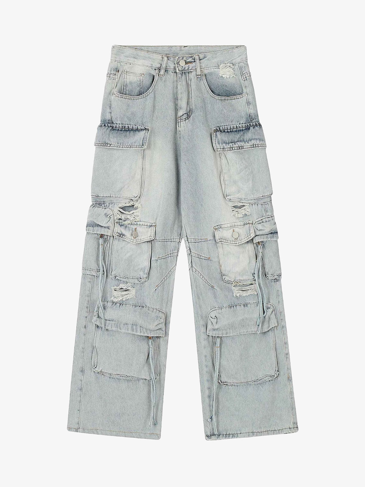 Thesupermade Washed Multi-pocket Work Cargo Jeans - 1830 