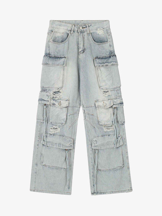 Thesupermade Washed Multi-pocket Work Cargo Jeans - 1830 