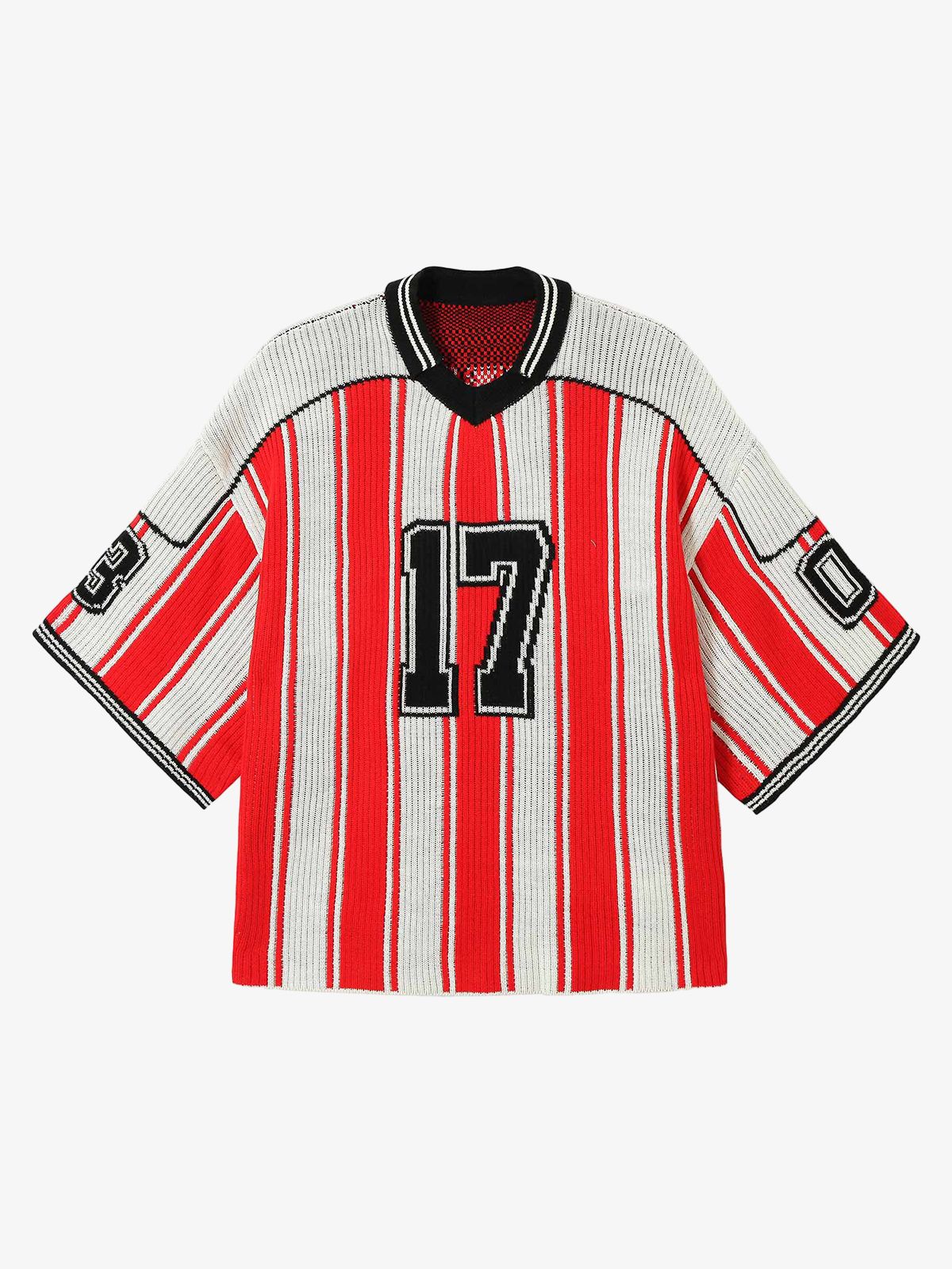 Thesupermade Vintage Striped Baseball Short-sleeved Knit Sweater - 2249 