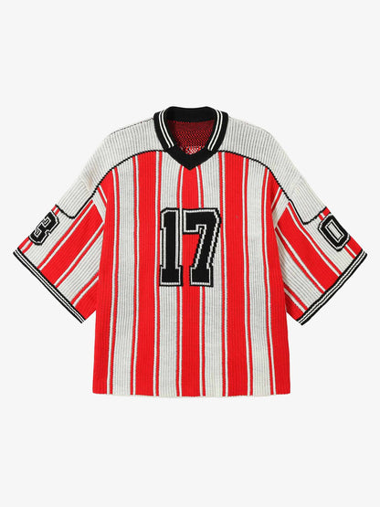 Thesupermade Vintage Striped Baseball Short-sleeved Knit Sweater - 2249 
