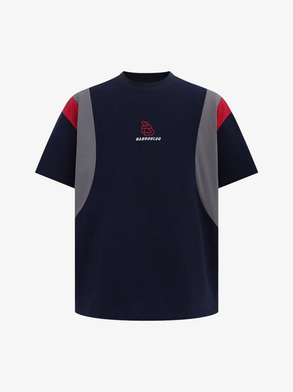 Retro Contrast Color Stitching Embroidered Letter Jersey T-shirt 