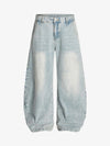 Washed Distressed Barrel Jeans 