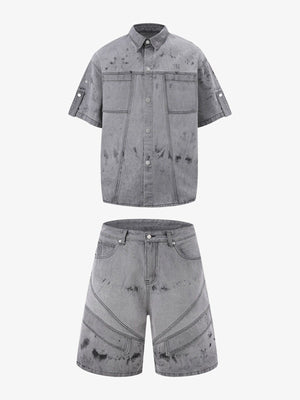 Distressed Washed Workwear Denim Set 