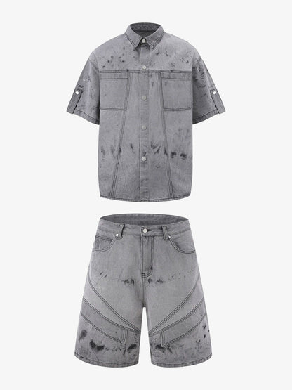 Distressed Washed Workwear Denim Set 