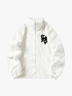 Thesupermade Hip-hop Letter Stand Collar Fur Jacket - 1908 