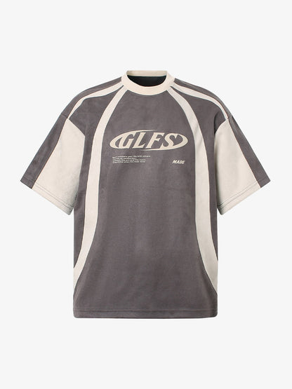 Jersey Deconstructed Contrast Color Stitching Print T-shirt - 2407 