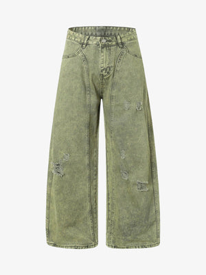 Washed Distressed Ripped Barrel Jeans 